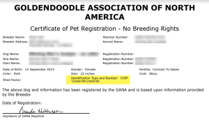 Registration Form with Chip # highlighted